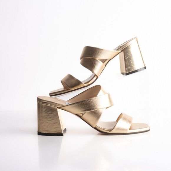 Jimmy Choo Womens Sia Metallic Leather Mules Gold Strappy Heels US 10 EU 40 - Picture 2 of 8